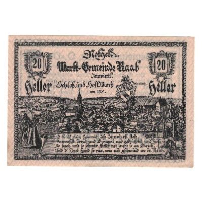 Geldschein, Österreich, Raab O.Ö. Marktgemeinde, 20 Heller, Texte, 1920