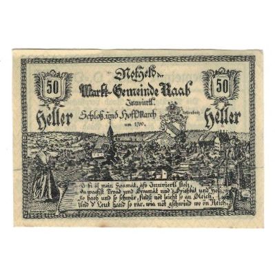 Geldschein, Österreich, Raab O.Ö. Marktgemeinde, 50 Heller, Texte, 1920