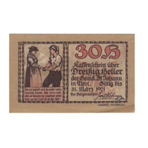 Geldschein, Österreich, St. Johann in Tirol, Tirol Gemeinde, 30 Heller