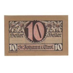 Geldschein, Österreich, St. Johann in Tirol, Tirol Gemeinde, 10 Heller