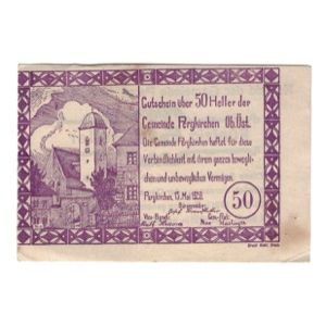 Biljet, Oostenrijk, Pergkirchen O.Ö. Gemeinde, 50 Heller, Texte, 1920