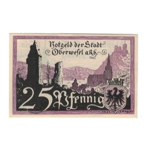 Banknote, Germany, Oberwesel Stadt, 25 Pfennig, chateau 1, 1921, 1921-03-18