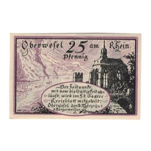 Banknote, Germany, Oberwesel Stadt, 25 Pfennig, chateau 1, 1921, 1921-03-18