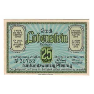 Banknote, Germany, Lobenstein Stadt, 25 Pfennig, Maison, 1921, 1921-03-15
