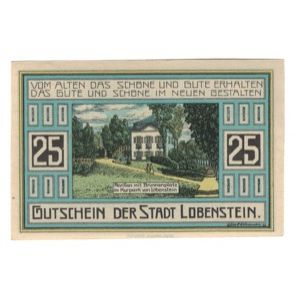 Banknote, Germany, Lobenstein Stadt, 25 Pfennig, Maison, 1921, 1921-03-15