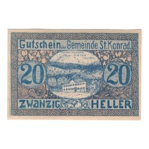 Geldschein, Österreich, St. Konrad O.Ö. Gemeinde, 20 Heller, Texte, 1920