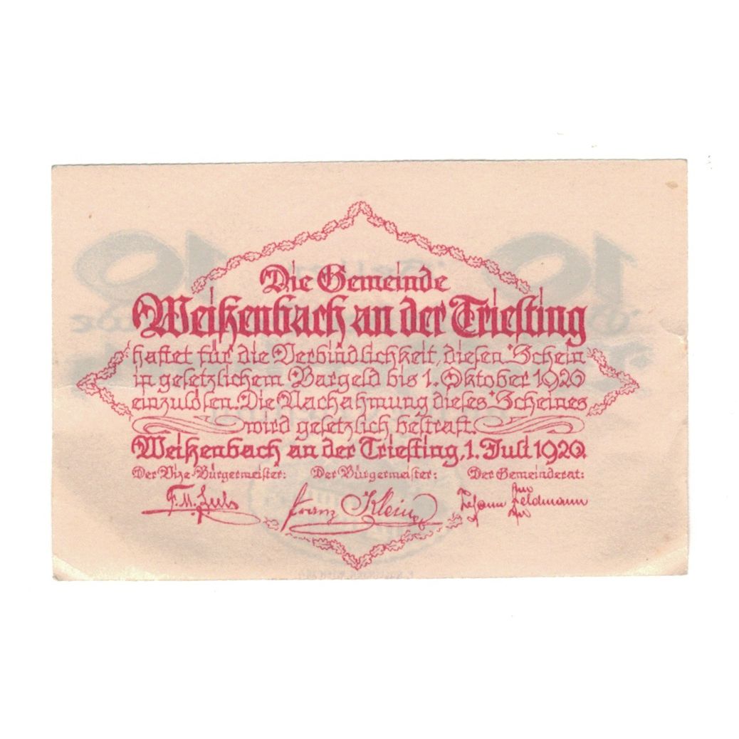Banconote, Austria, Weißenbach an der Triesting N.Ö. Gemeinde, 10 Heller