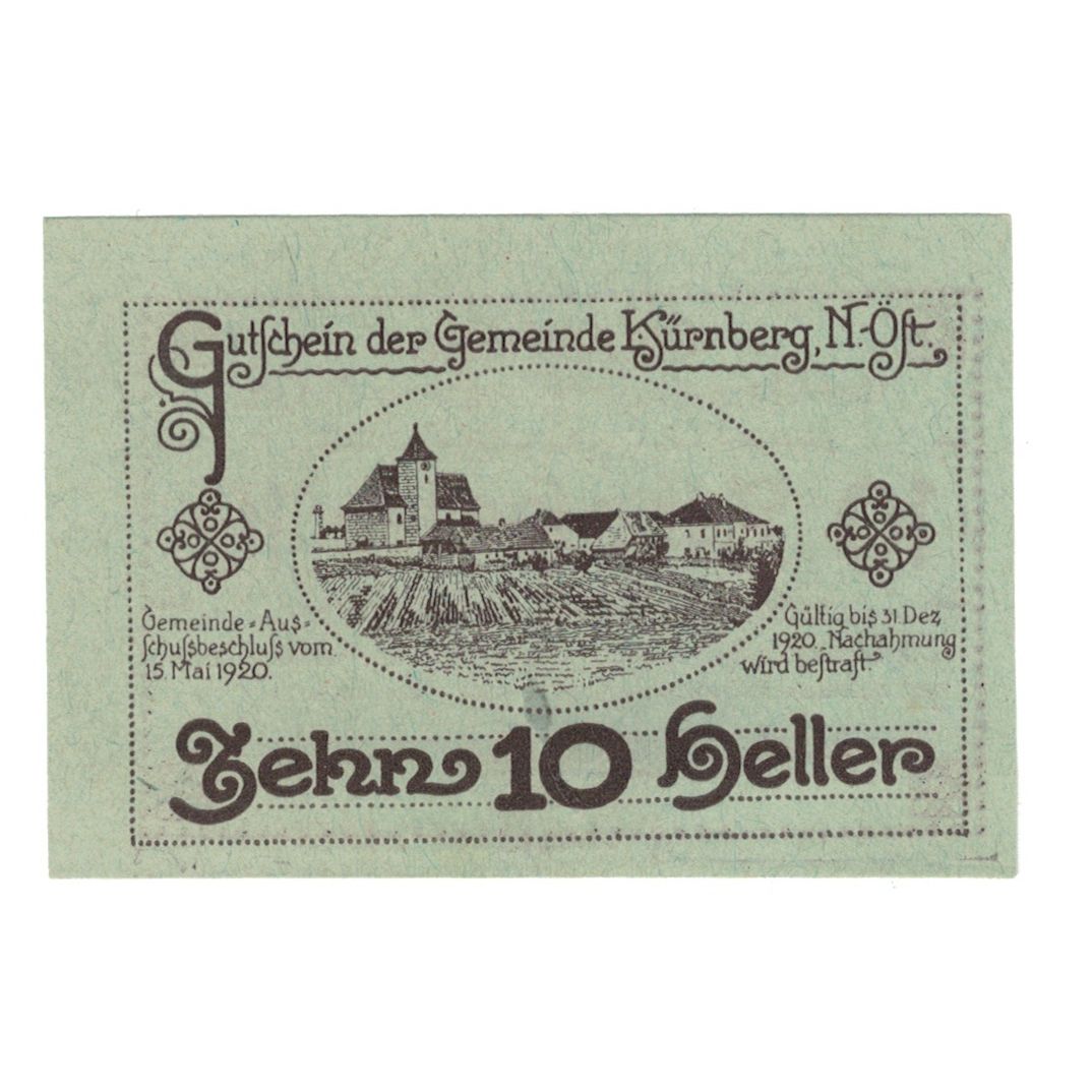 Banknote, Austria, Kürnberg N.Ö. Gemeinde, 10 Heller, paysage, 1920