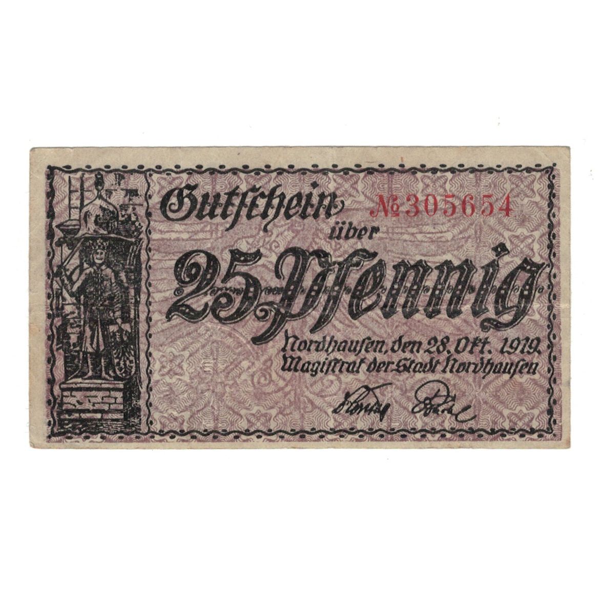 Billete, Alemania, Nordhausen Stadt, 25 Pfennig, Texte, 1920, 1919-10-28, EBC