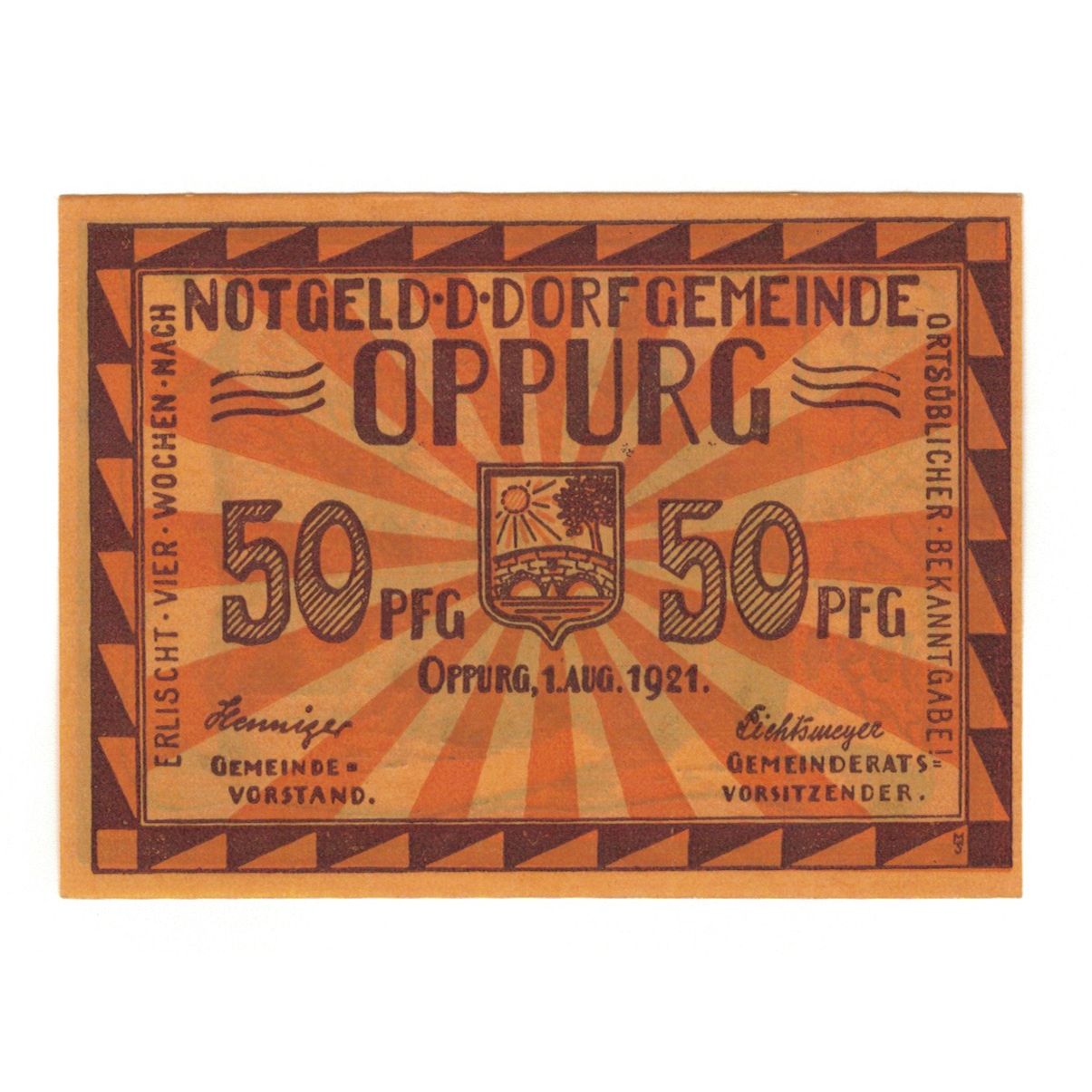 Banknot, Niemcy, Oppurg Dorfgemeinde, 50 Pfennig, paysage, 1921, 1921-08-01