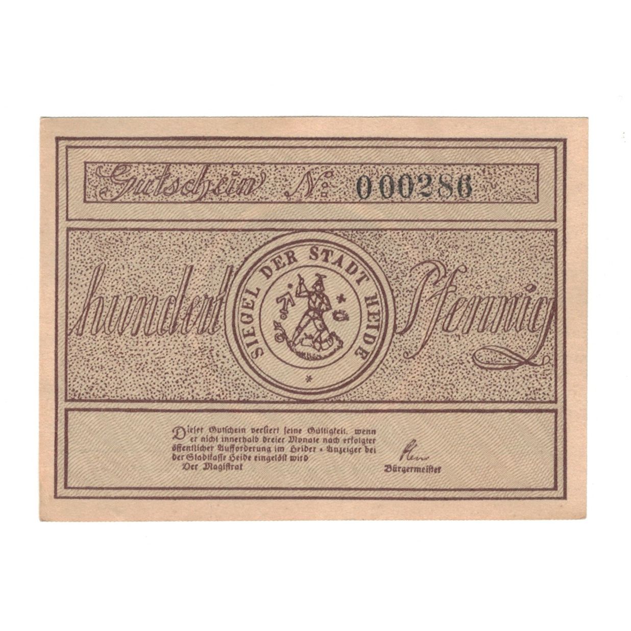 Geldschein, Deutschland, Heide Stadt, 1 Mark, personnage, 1921, VZ, Mehl:588.1