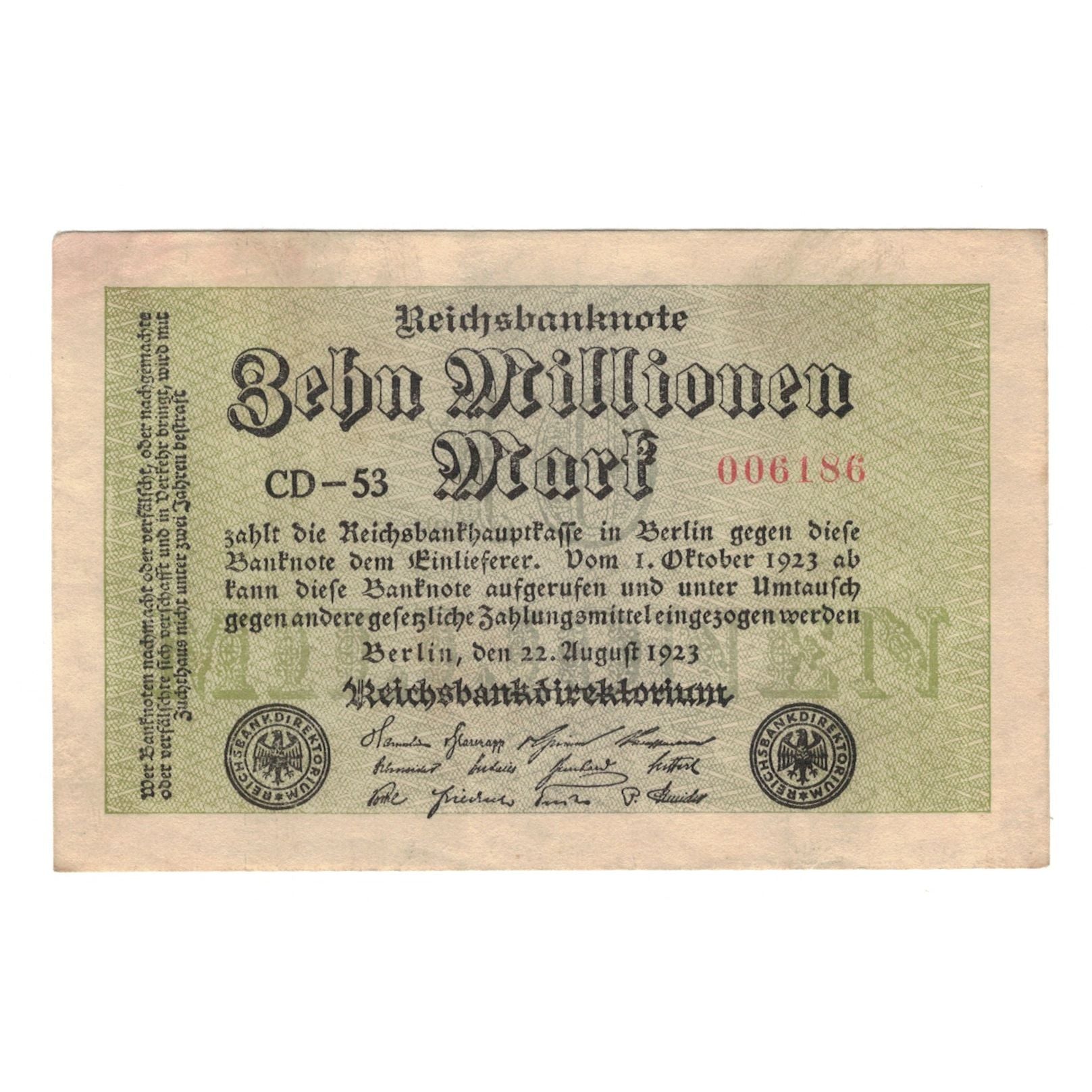 Billet, Allemagne, Reichsbanknote Reichsbankdirektorium Berlin (Republic