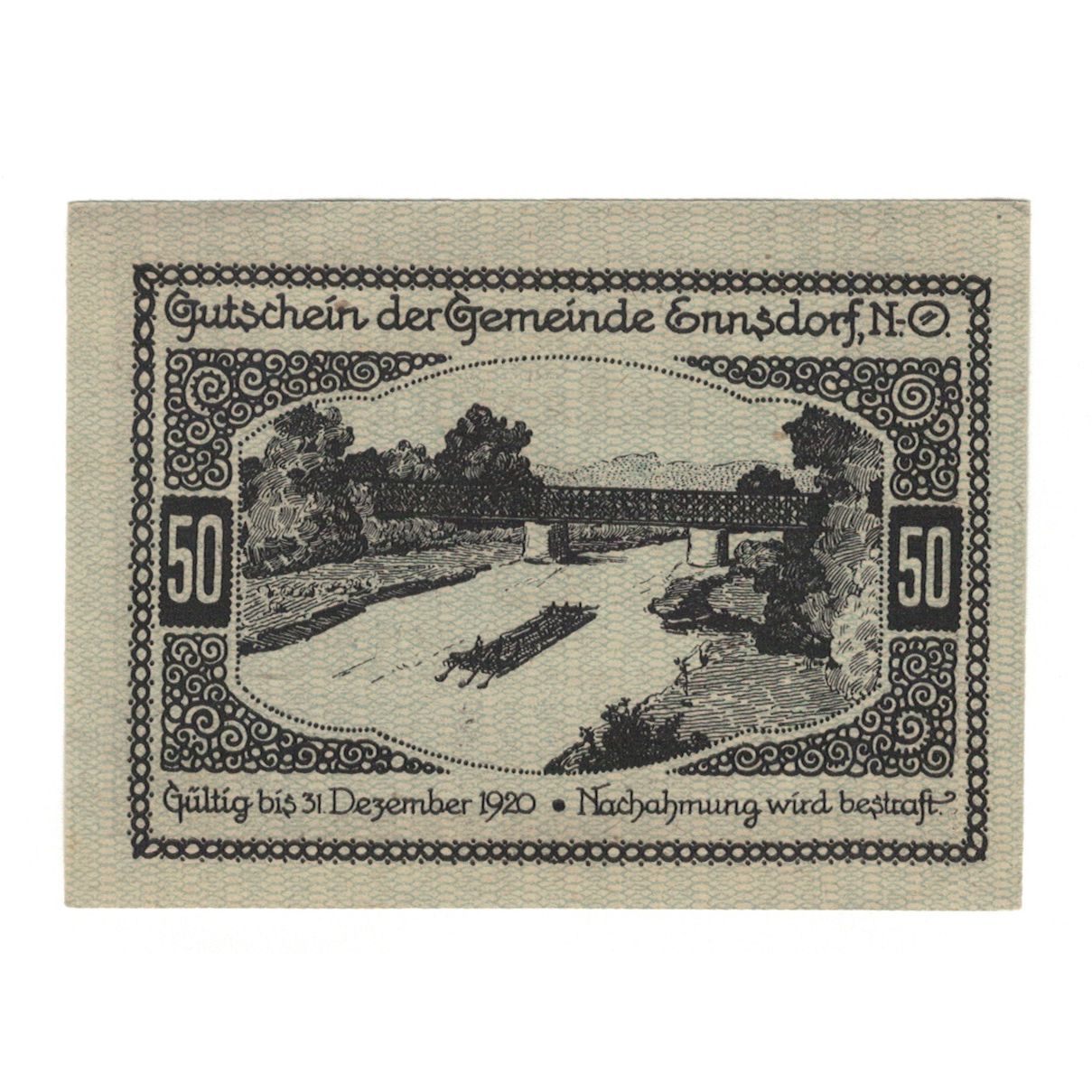 Banknote, Austria, Ennsdorf N.Ö. Gemeinde, 50 Heller, pont, 1920, 1920-12-31