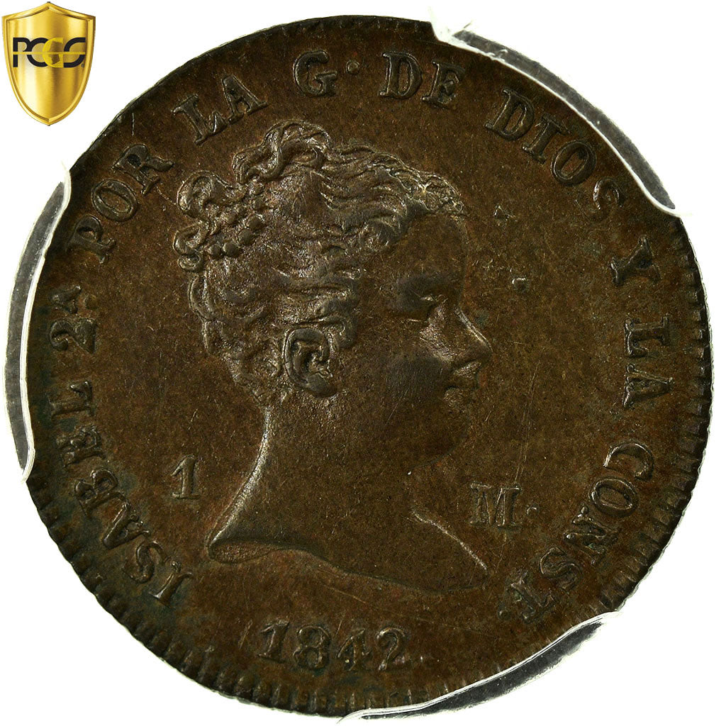 España, Isabel II, Maravedi, 1842, Segovia, Cobre, PCGS, EBC, KM:525.3