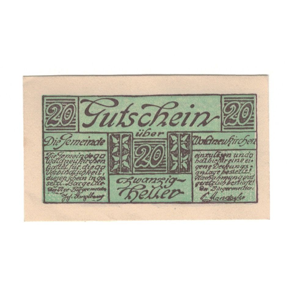 Banknote, Austria, Waldneukirchen O.Ö. Gemeinde, 20 Heller, paysage, AU(55-58)