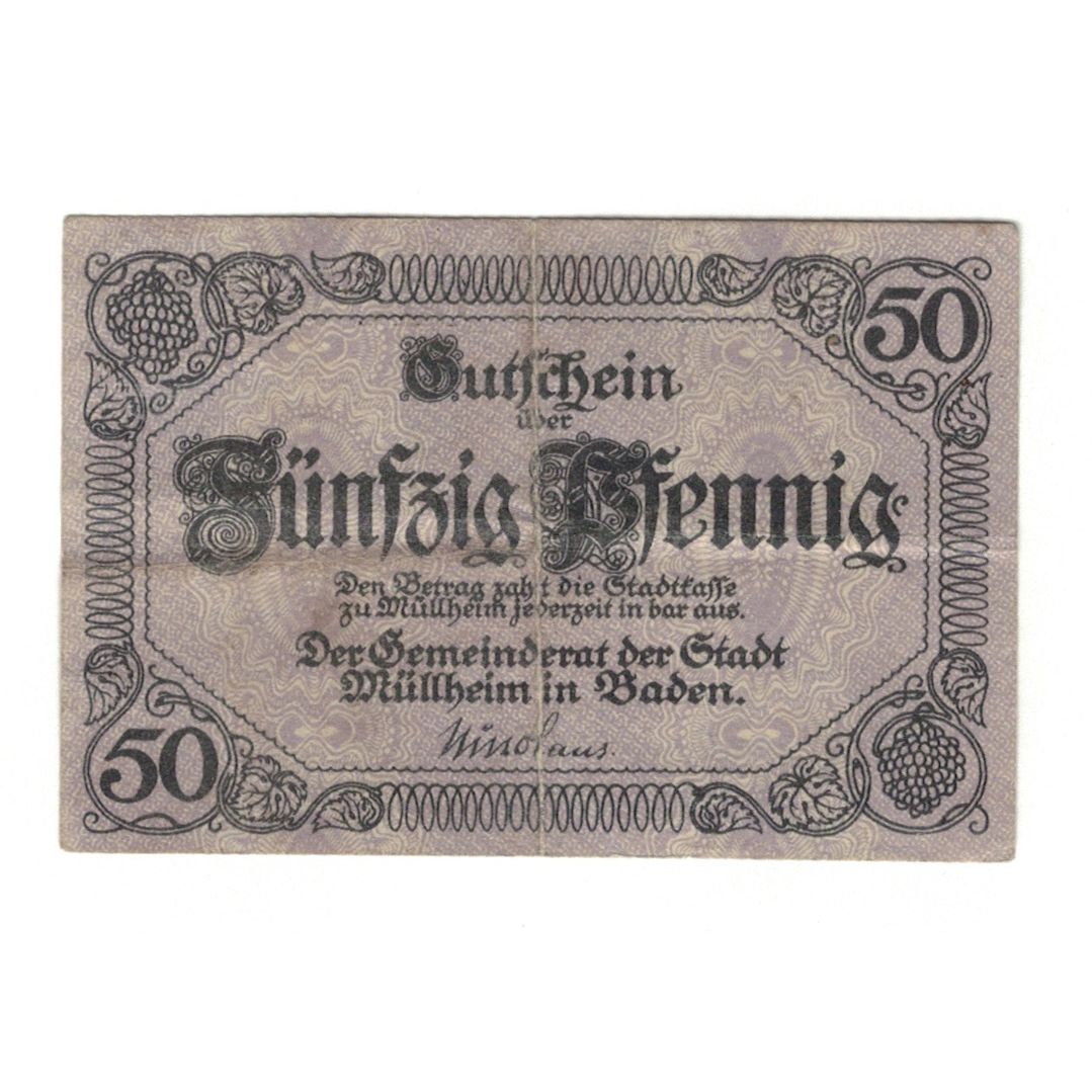 Biljet, Duitsland, Müllheim Stadt, 50 Pfennig, fruit, 1918, 1918-12-31, SUP