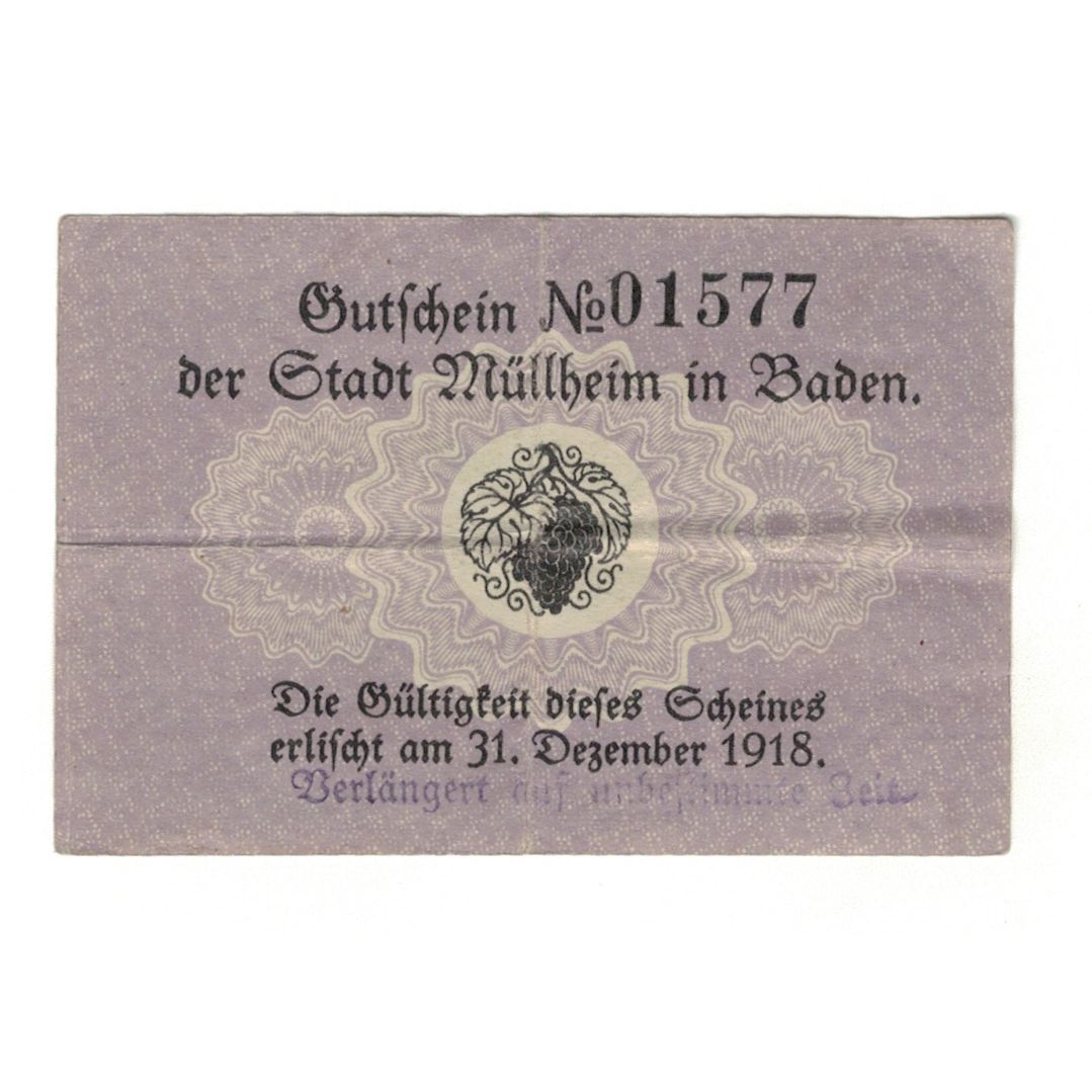 Biljet, Duitsland, Müllheim Stadt, 50 Pfennig, fruit, 1918, 1918-12-31, SUP