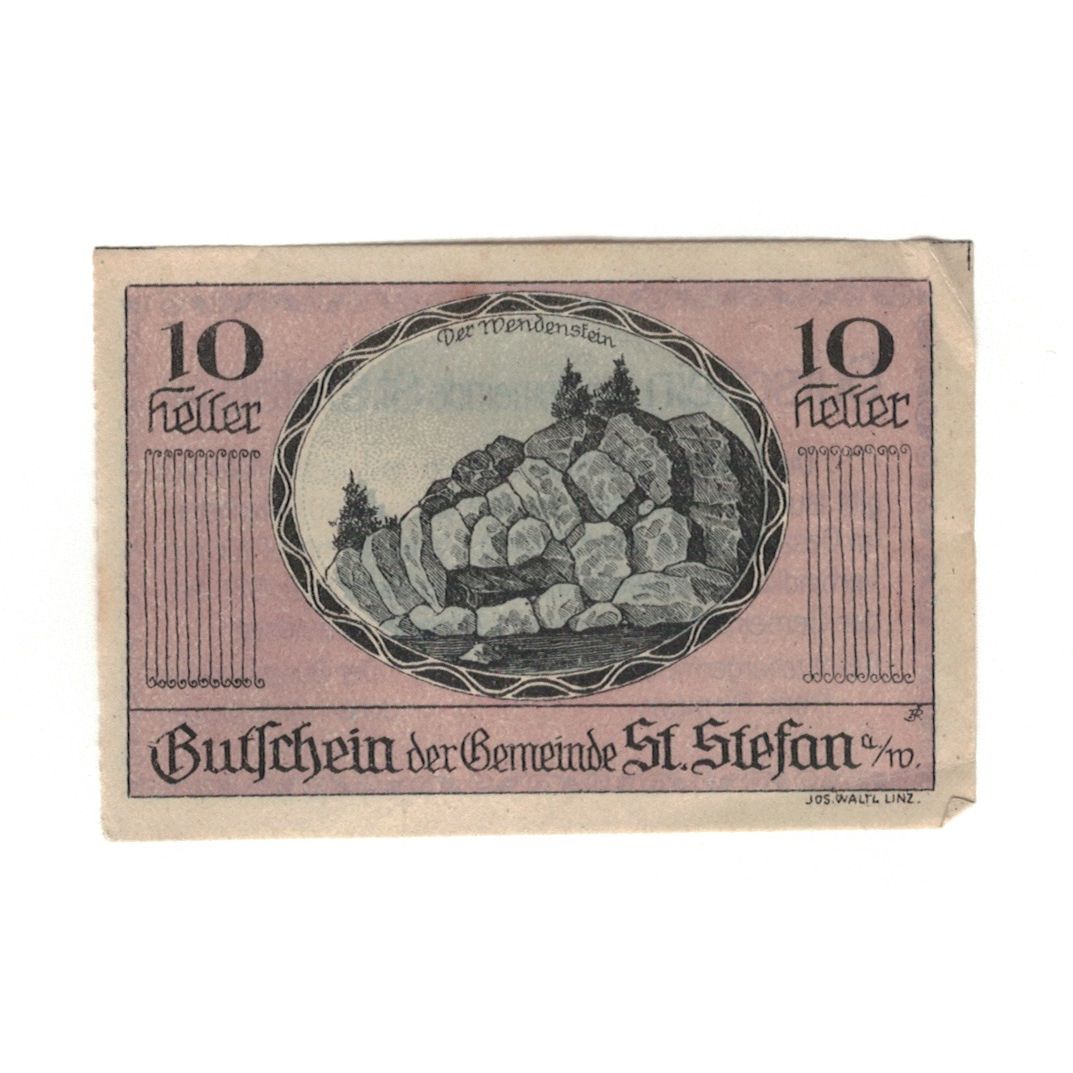 Banconote, Austria, St. Stefan am Walde O.Ö. Gemeinde, 10 Heller, Texte, 1921