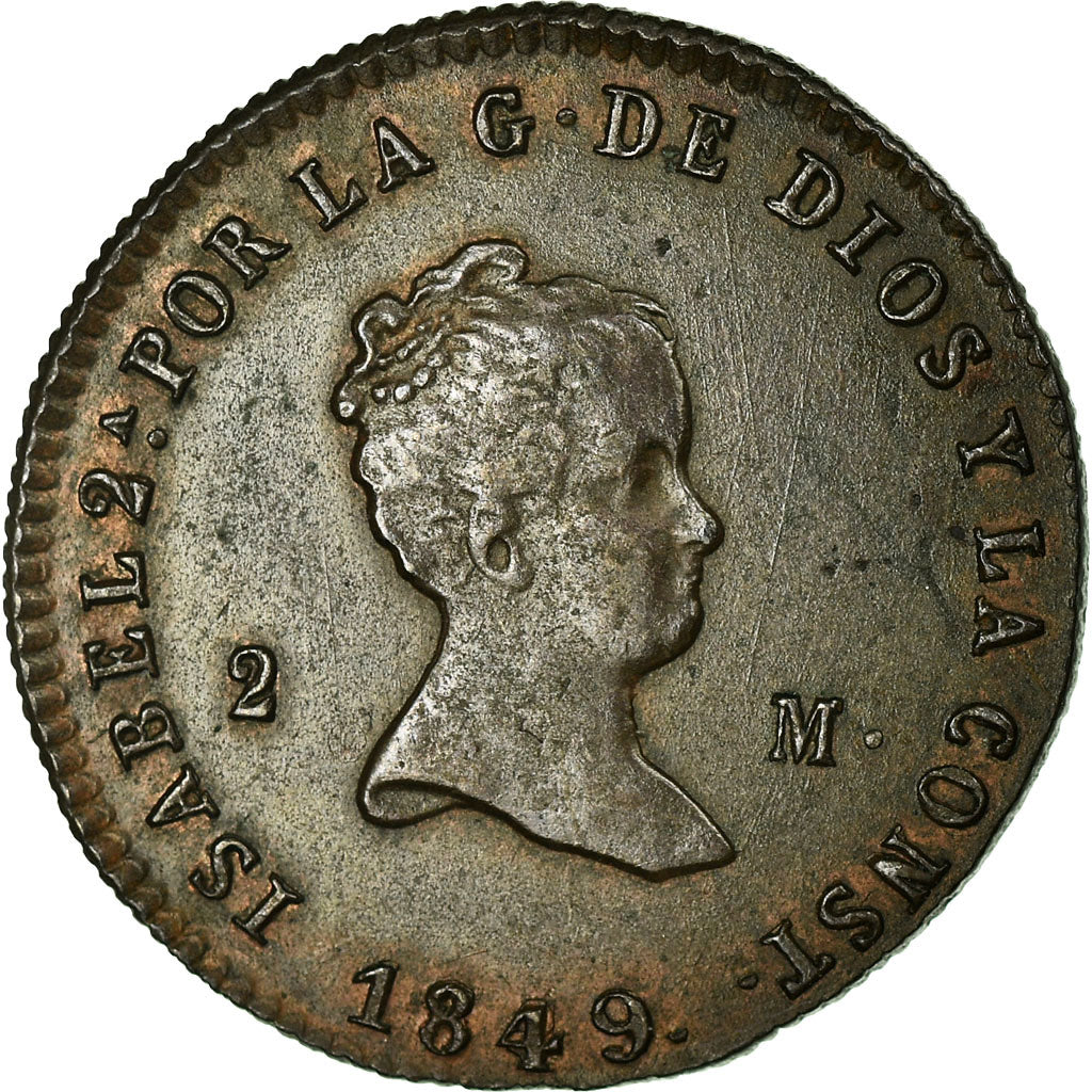 España, Isabel II, 2 Maravedis, 1849, Jubia, Cobre, EBC, KM:532.2