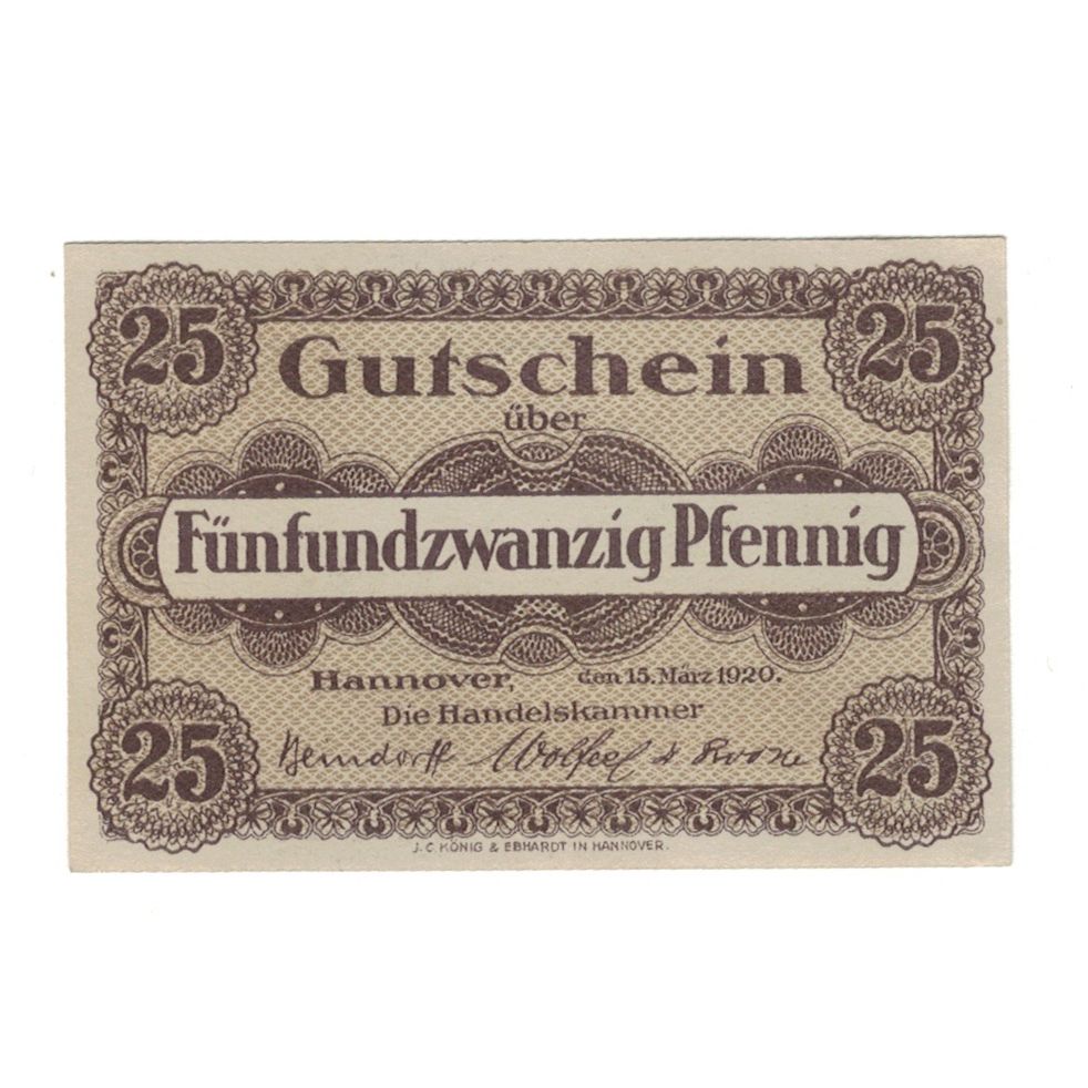 Banknote, Germany, Hannover Handelskammer, 25 Pfennig, Texte, 1917, 1917-03-15