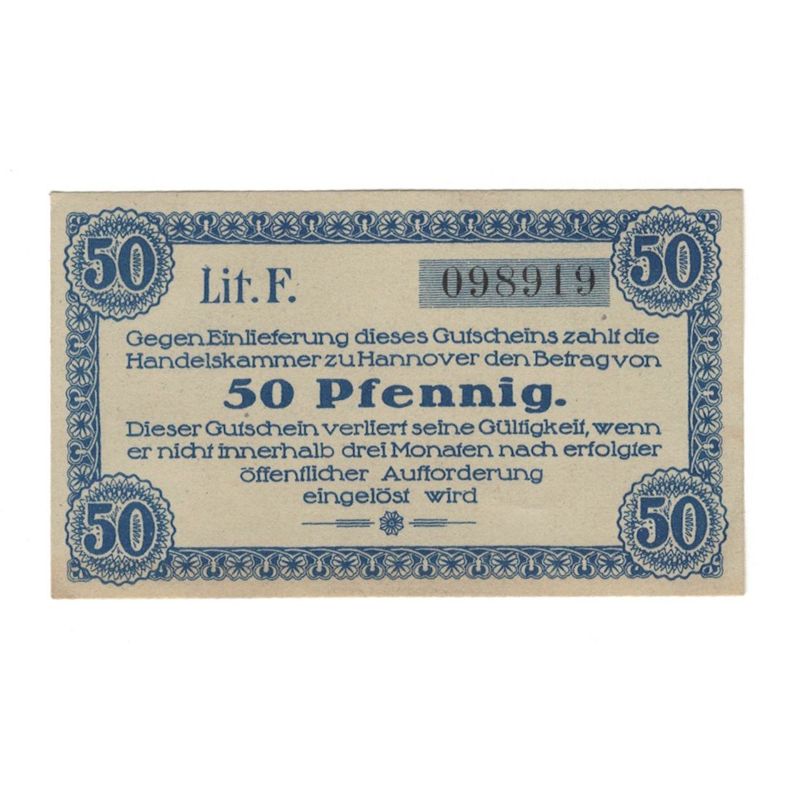 Banknote, Germany, Hannover Handelskammer, 50 Pfennig, Texte, 1917, 1917-03-15