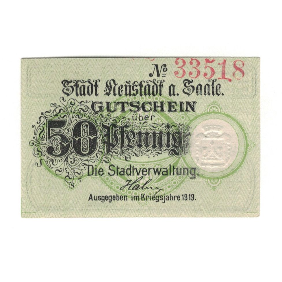 Billete, Alemania, Neustadt a. Saale Stadt, 50 Pfennig, Batiment, 1920, EBC