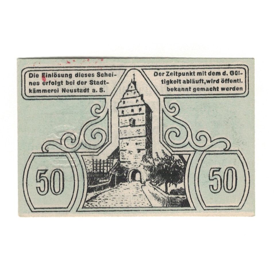 Billete, Alemania, Neustadt a. Saale Stadt, 50 Pfennig, Batiment, 1920, EBC