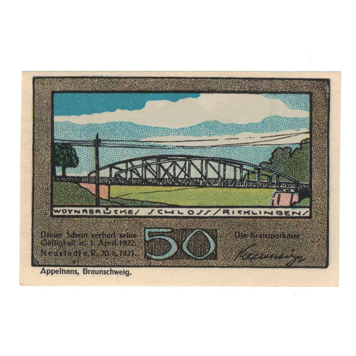 Geldschein, Deutschland, Neustadt Am Rübenberge Kreissparkasse, 50 Pfennig