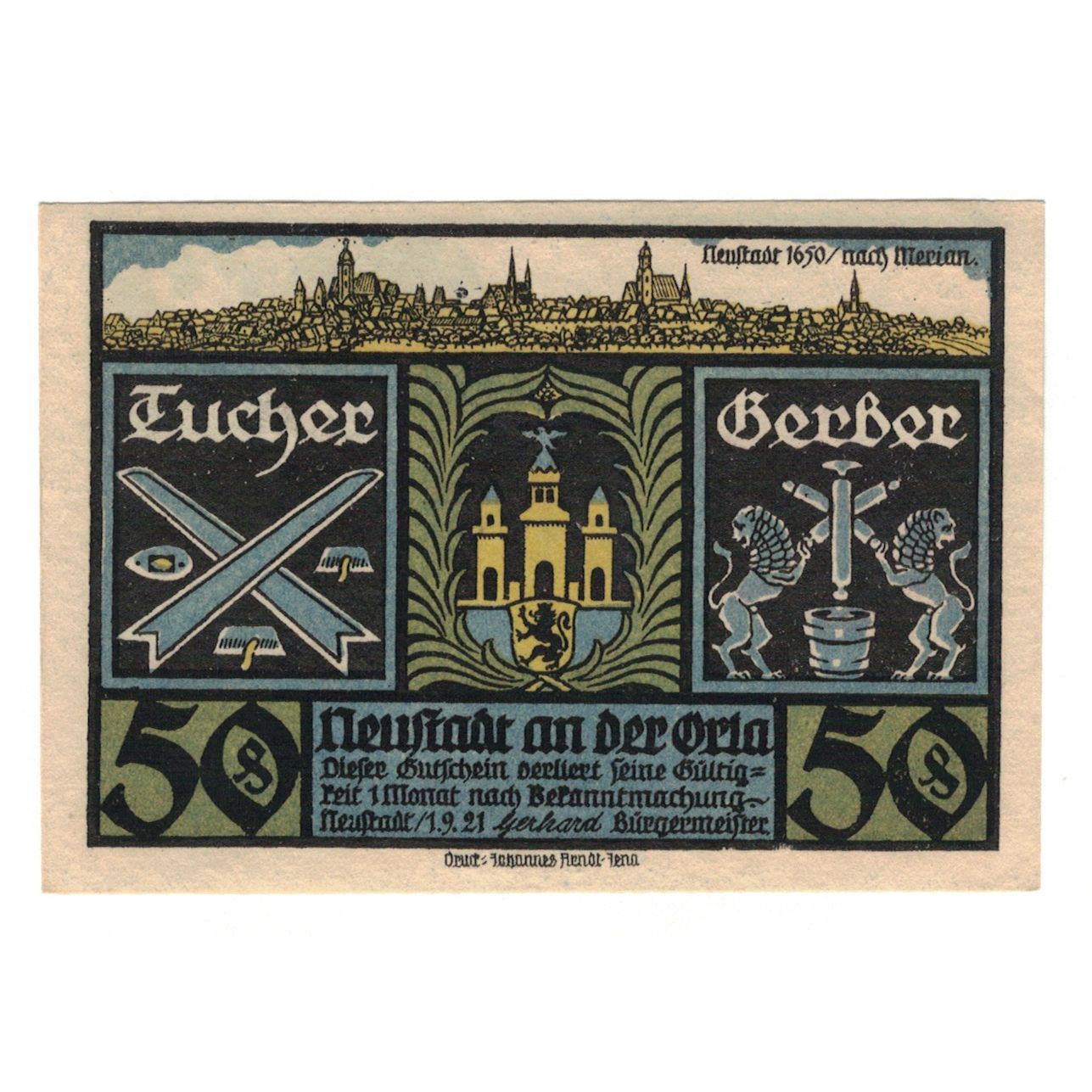 Banknote, Germany, Neustadt a.d Orla Stadt, 50 Pfennig, personnage, 1921