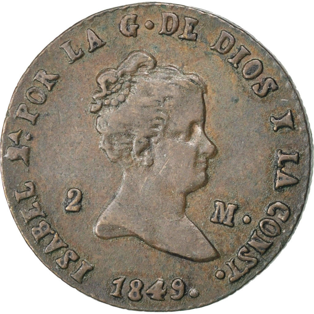 Espagne, Isabel II, 2 Maravedis, 1849, Segovia, Cuivre, TTB+, KM:532.4