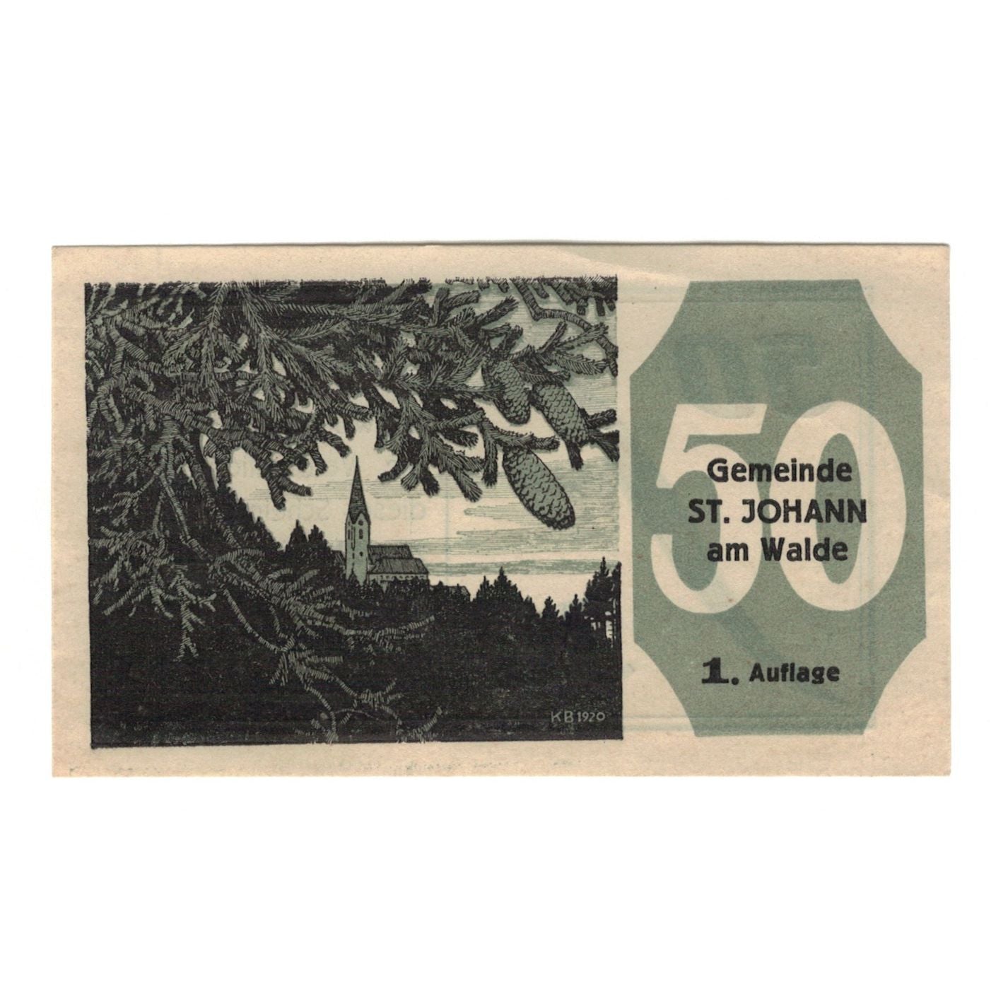 Banknote, Austria, St. Johann am Walde O.Ö. Gemeinde, 50 Heller, paysage