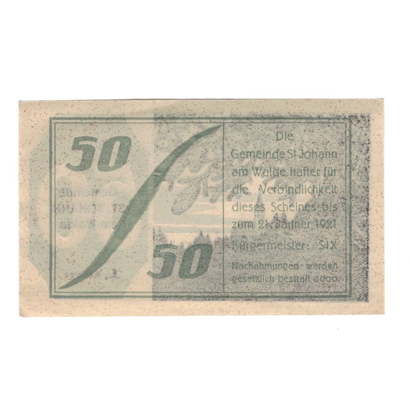 Banknote, Austria, St. Johann am Walde O.Ö. Gemeinde, 50 Heller, paysage