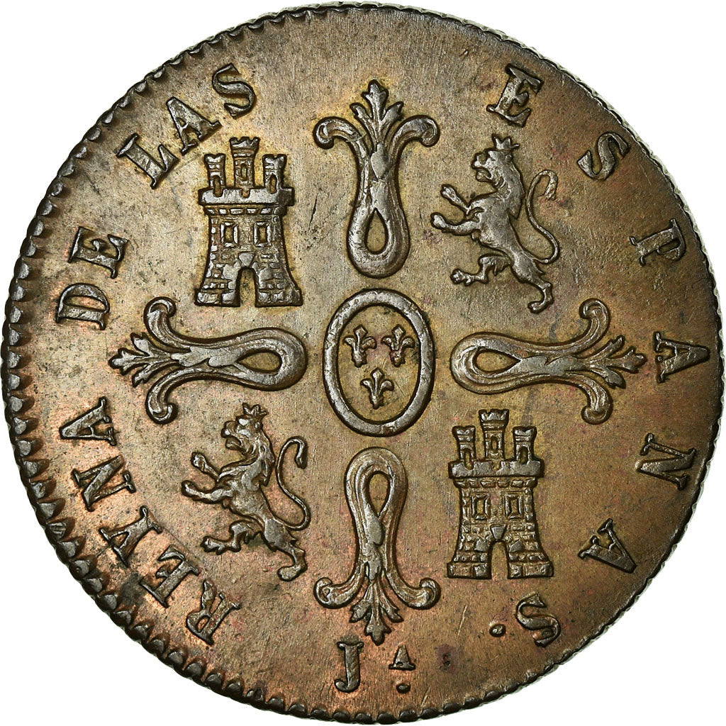 España, Isabel II, 8 Maravedis, 1847, Jubia, Cobre, EBC, KM:531.2