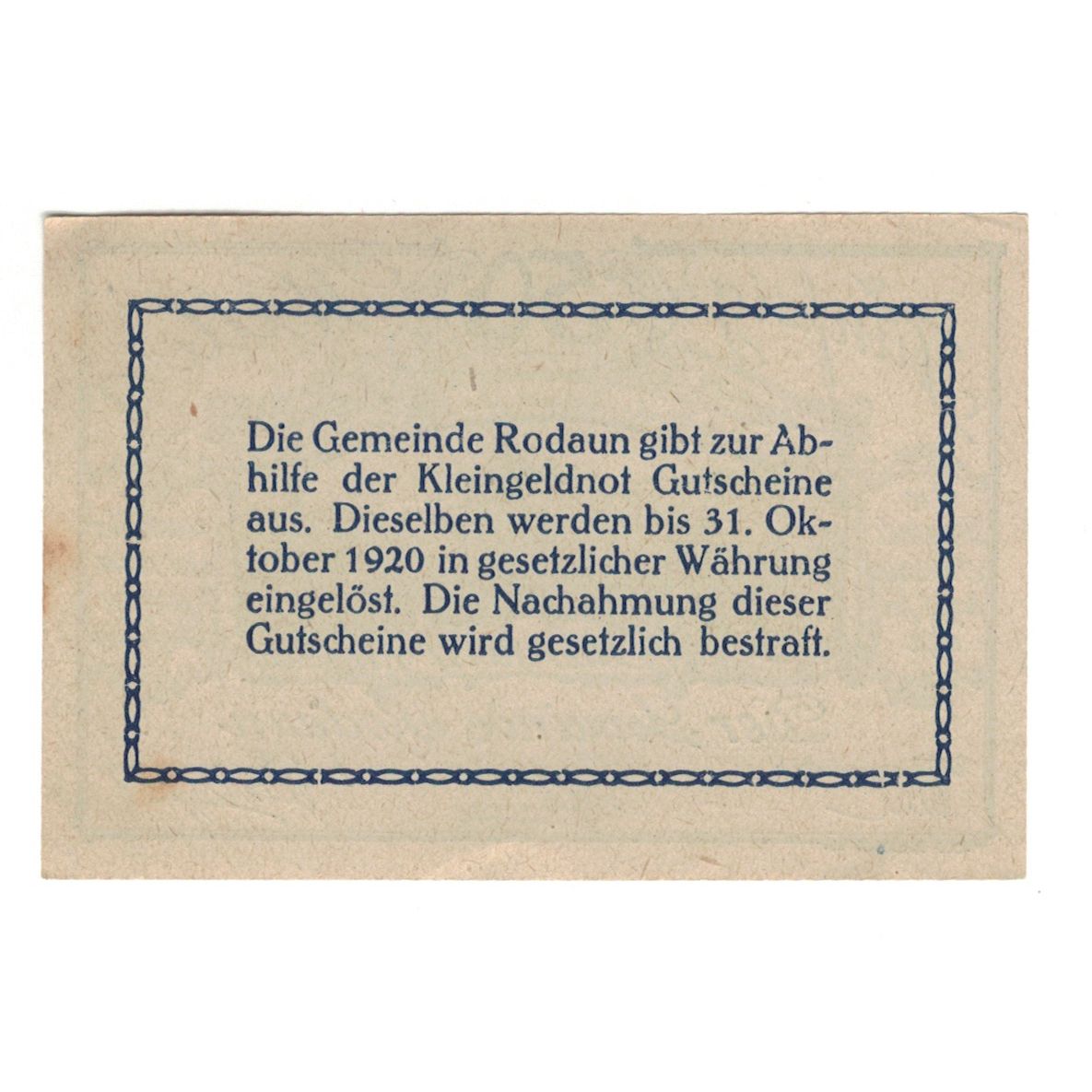 Banknote, Austria, Rodaun N.Ö. Gemeinde, 50 Heller, paysage, 1920, 1920-10-31