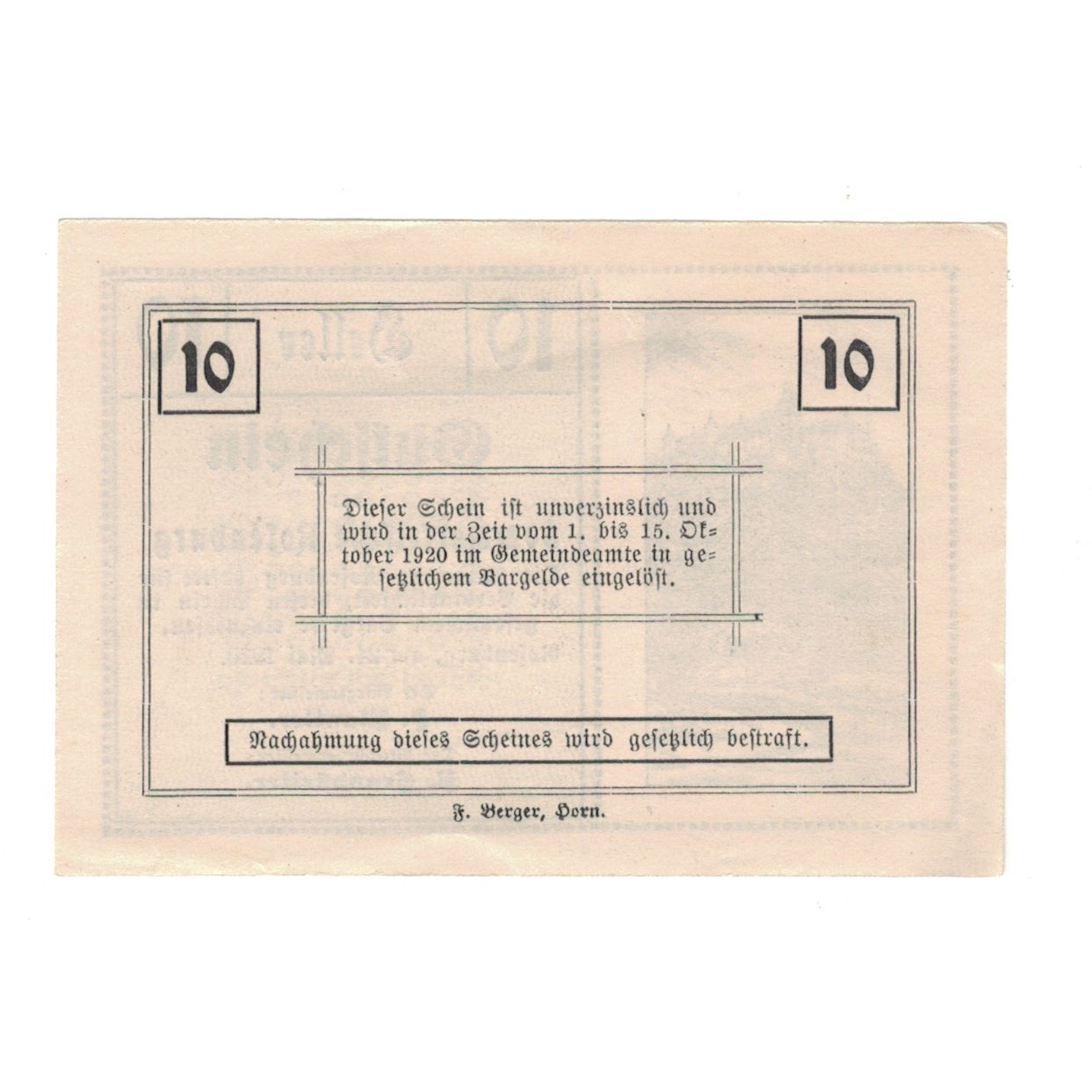 Banknote, Austria, Rosenburg N.Ö. Gemeinde, 10 Heller, village, 1920