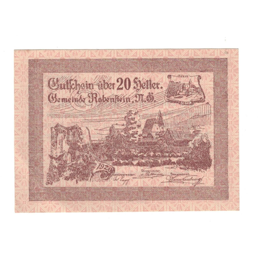 Banknote, Austria, Rabenstein N.Ö. Gemeinde, 20 Heller, village, 1920