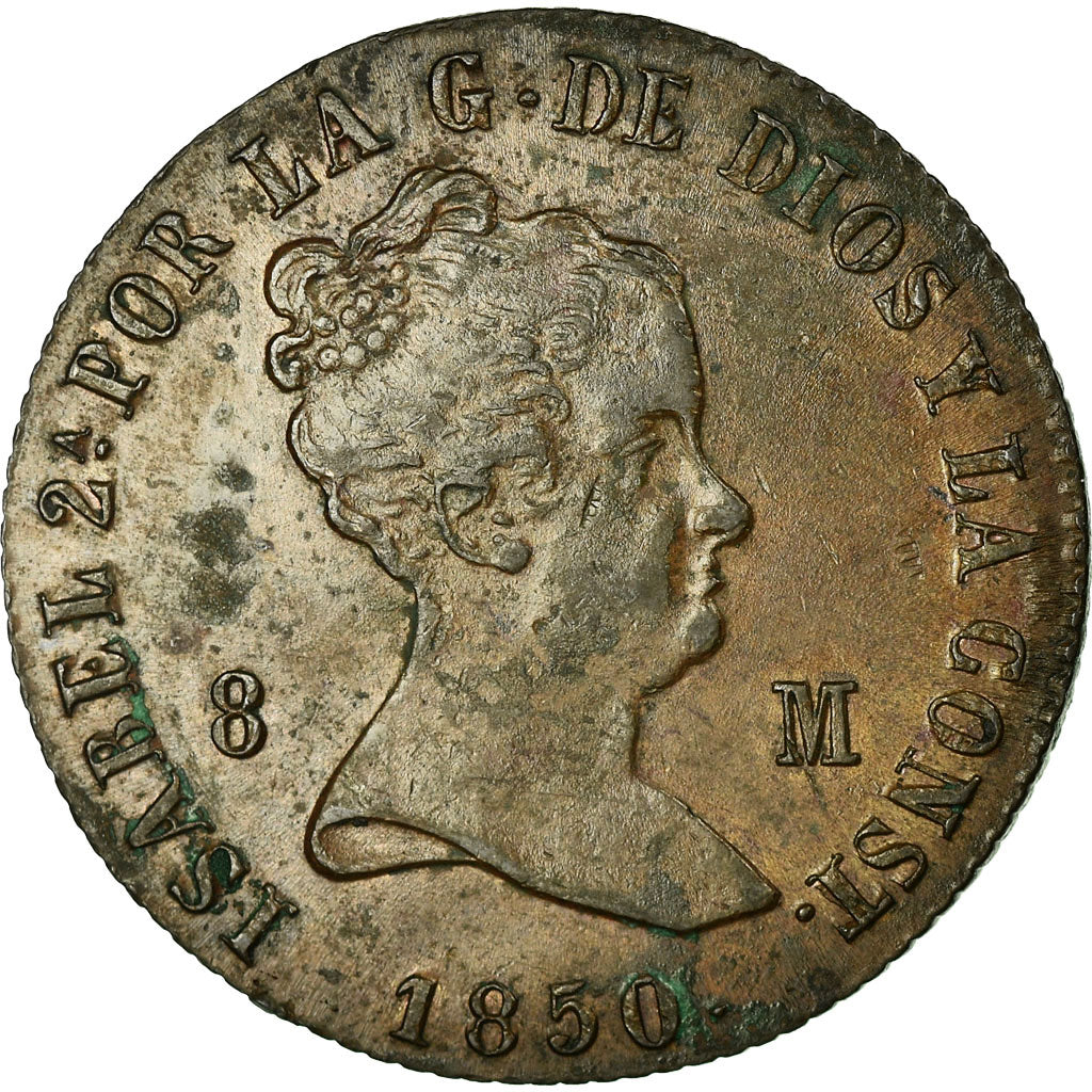 España, Isabel II, 8 Maravedis, 1850, Jubia, Cobre, EBC, KM:531.2