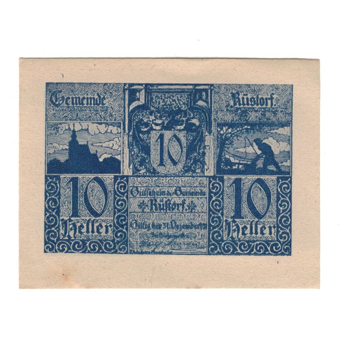 Banconote, Austria, Rüstorf O.Ö. Gemeinde, 10 Heller, Texte, 1920, 1920-12-31