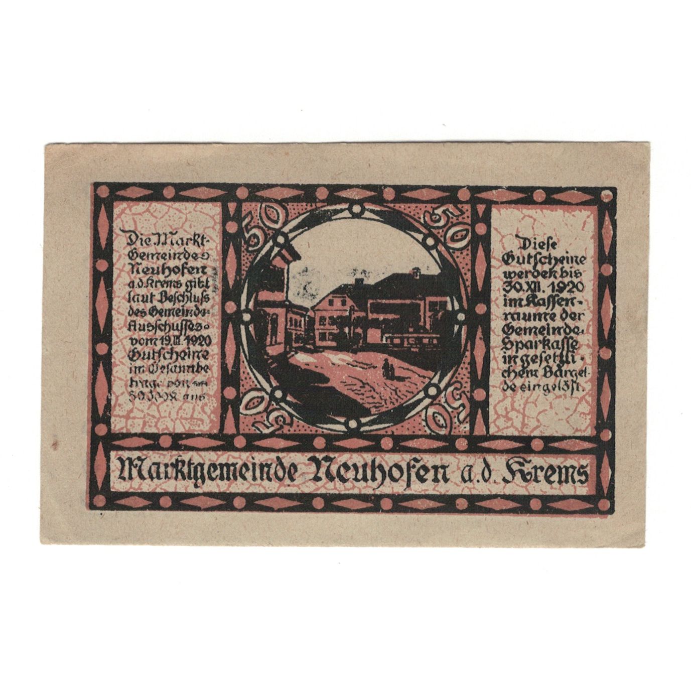 Banknote, Austria, Neuhofen an der Krems O.Ö. Marktgemeinde, 50 Heller, Texte
