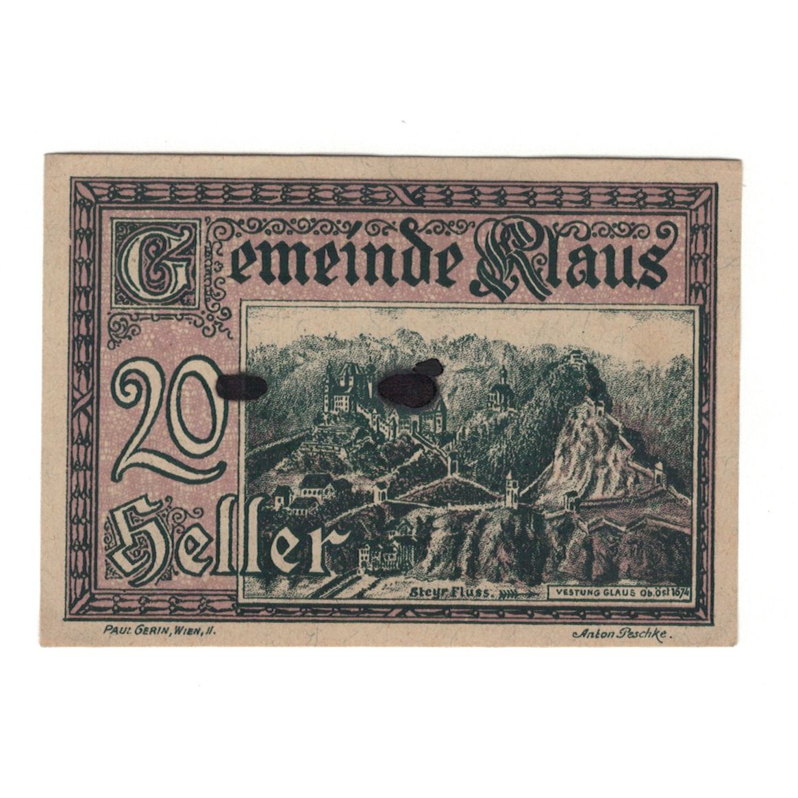 Banknote, Austria, Klaus O.Ö. Gemeinde, 20 Heller, paysage, 1920, 1920-03-27
