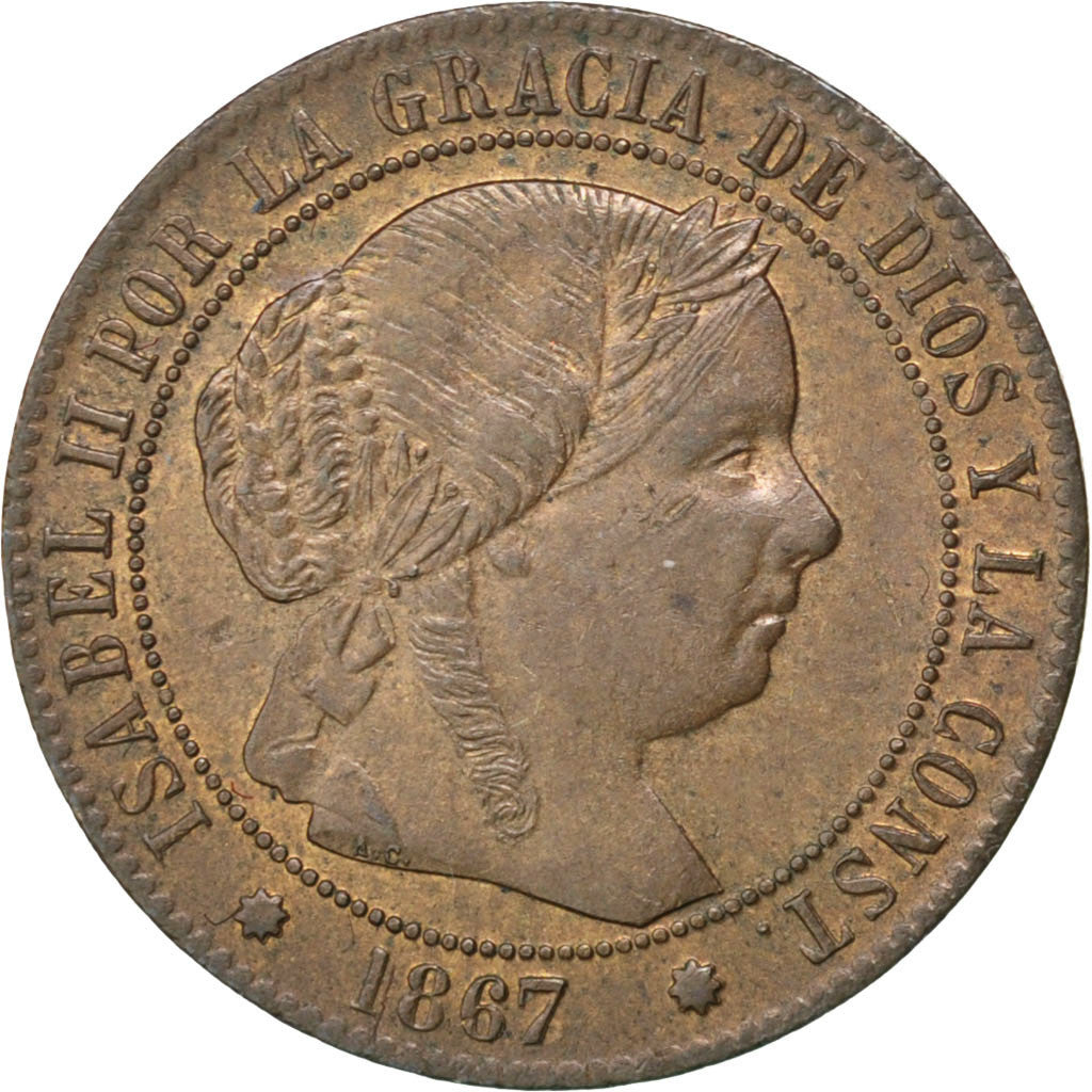 Espagne, Isabel II, 1/2 Centimo, 1867, Barcelone, Cuivre, SUP, KM:632.1