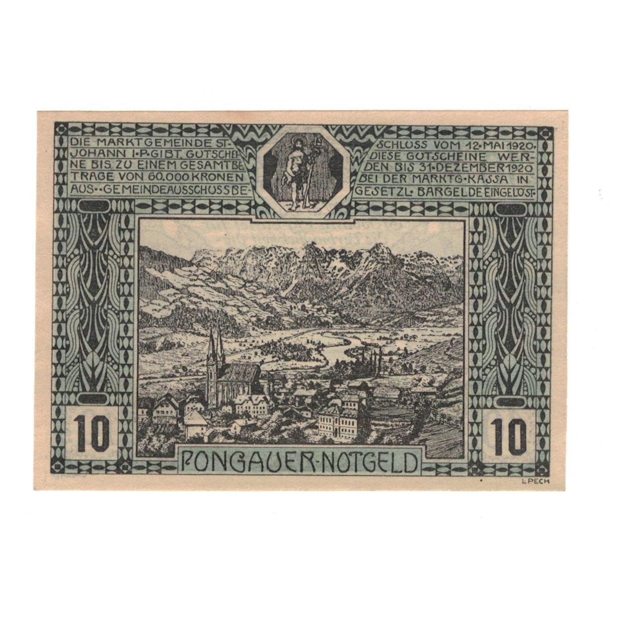 Banknote, Austria, St. Johann im Pongau Sbg. Marktgemeinde, 10 Heller