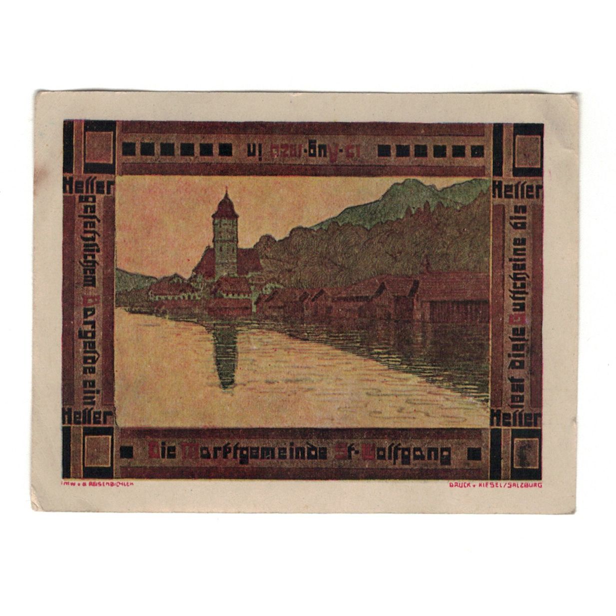 Banknote, Austria, St. Wolfgang O.Ö. Marktgemeinde, 10 Heller, village, 1920