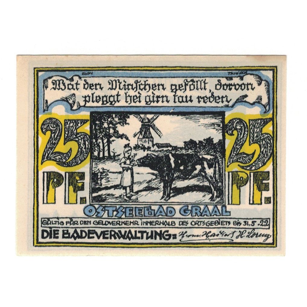 Billet, Allemagne, Graal Badeverwaltung, 25 Pfennig, paysage 1, 1922