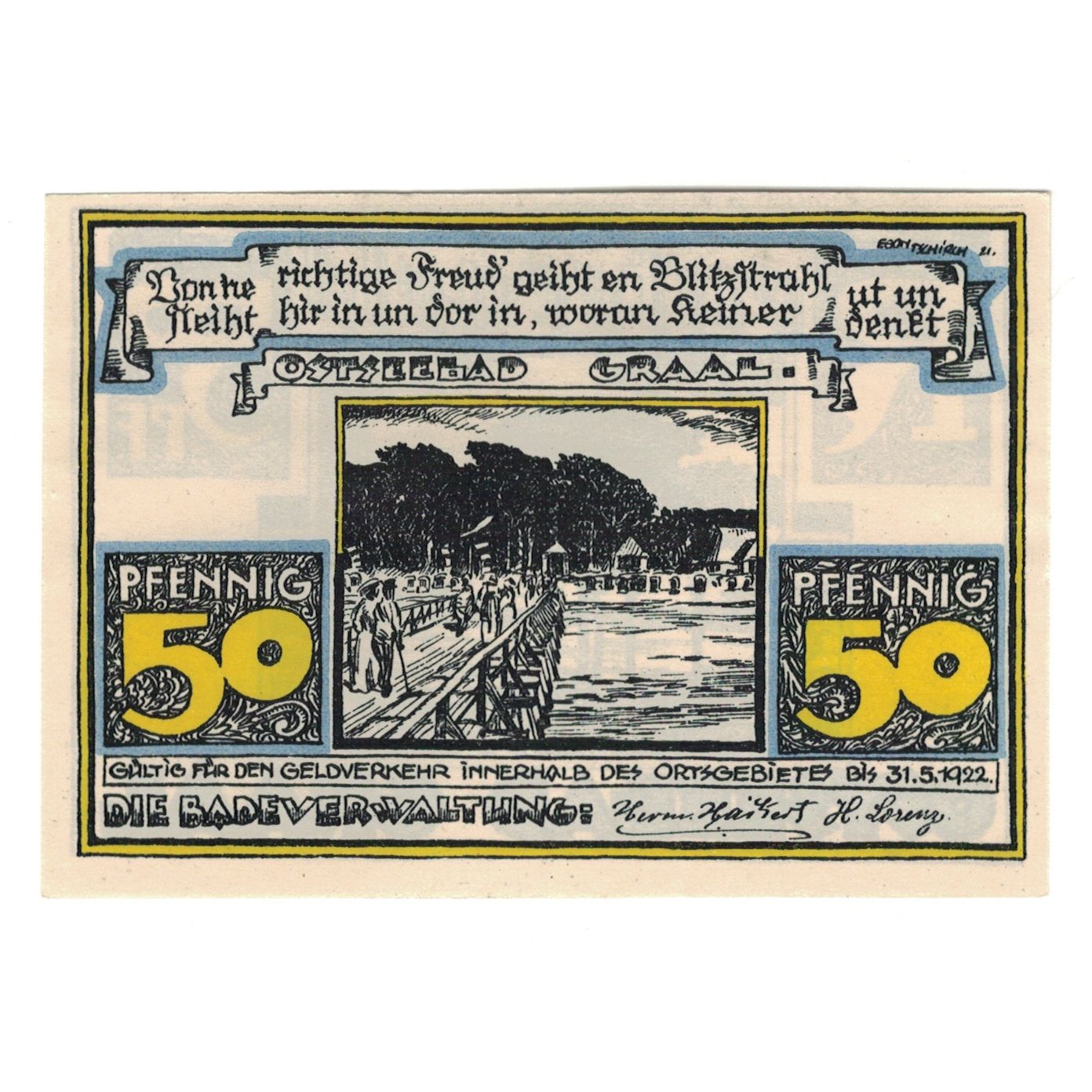 Banconote, Germania, Graal Badeverwaltung, 50 Pfennig, paysage 1, 1922