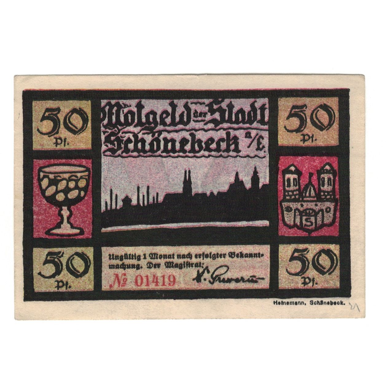 Banknote, Germany, Schönebeck a.d Elbe, 50 Pfennig, paysage, 1921, AU(55-58)