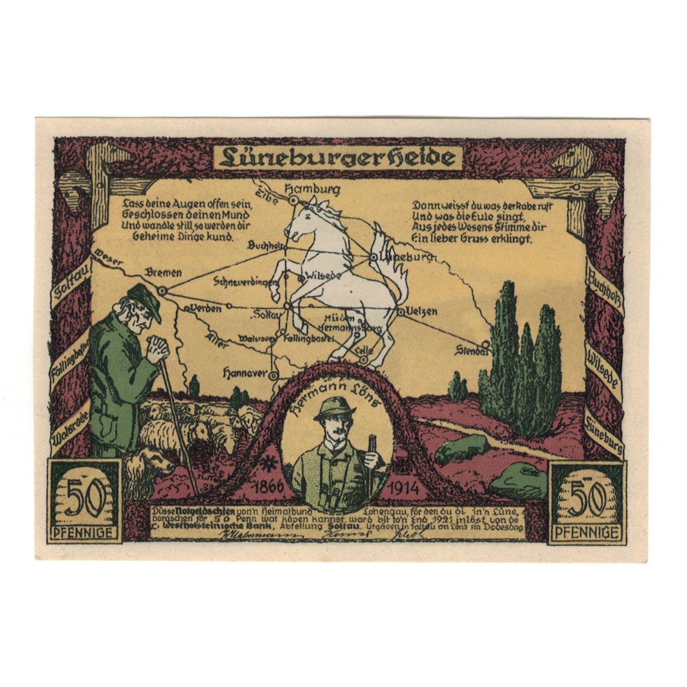 Biljet, Duitsland, Soltau Heimatbund Lohengau, 50 Pfennig, champs, 1921, SUP