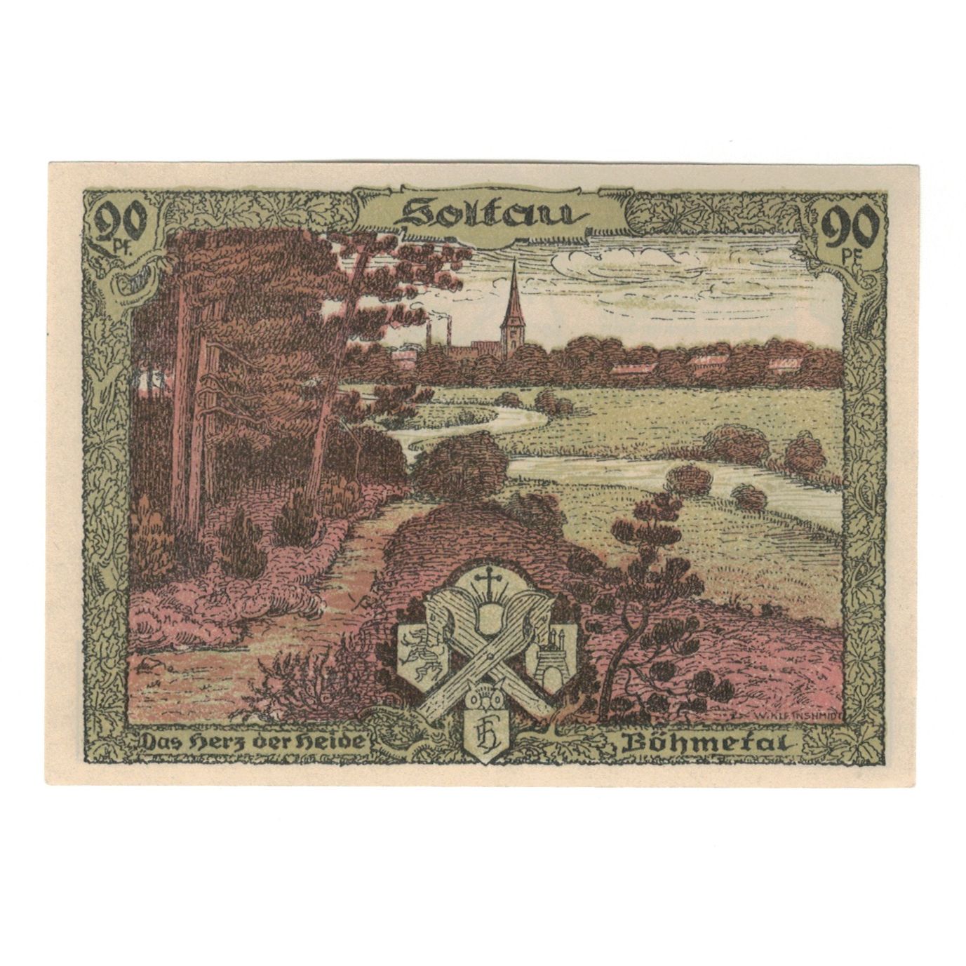 Biljet, Duitsland, Soltau Heimatbund Lohengau, 90 Pfennig, champs, 1921, SUP