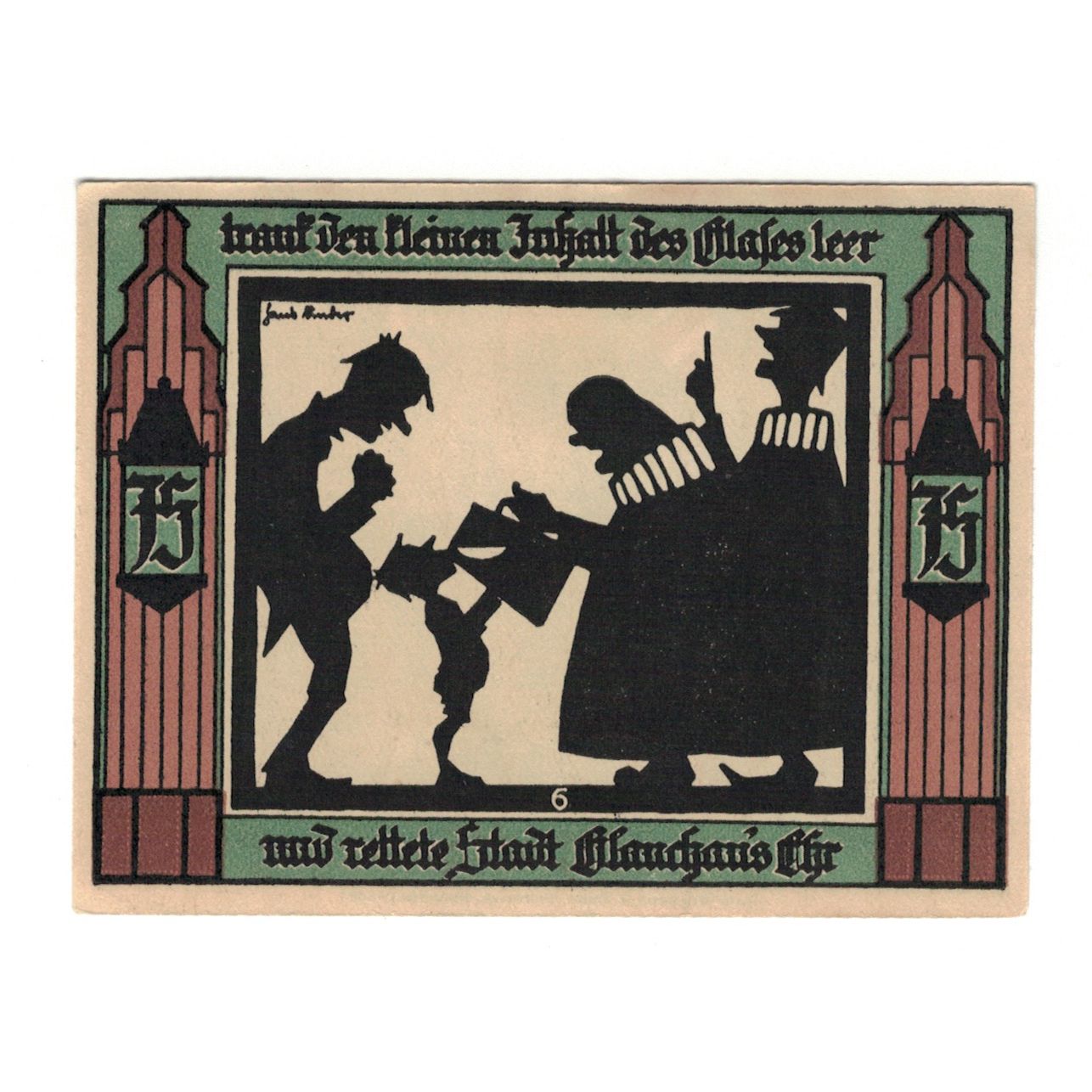 Biljet, Duitsland, Glauchau Stadt, 75 Pfennig, personnage, 1921, 1921-05-01