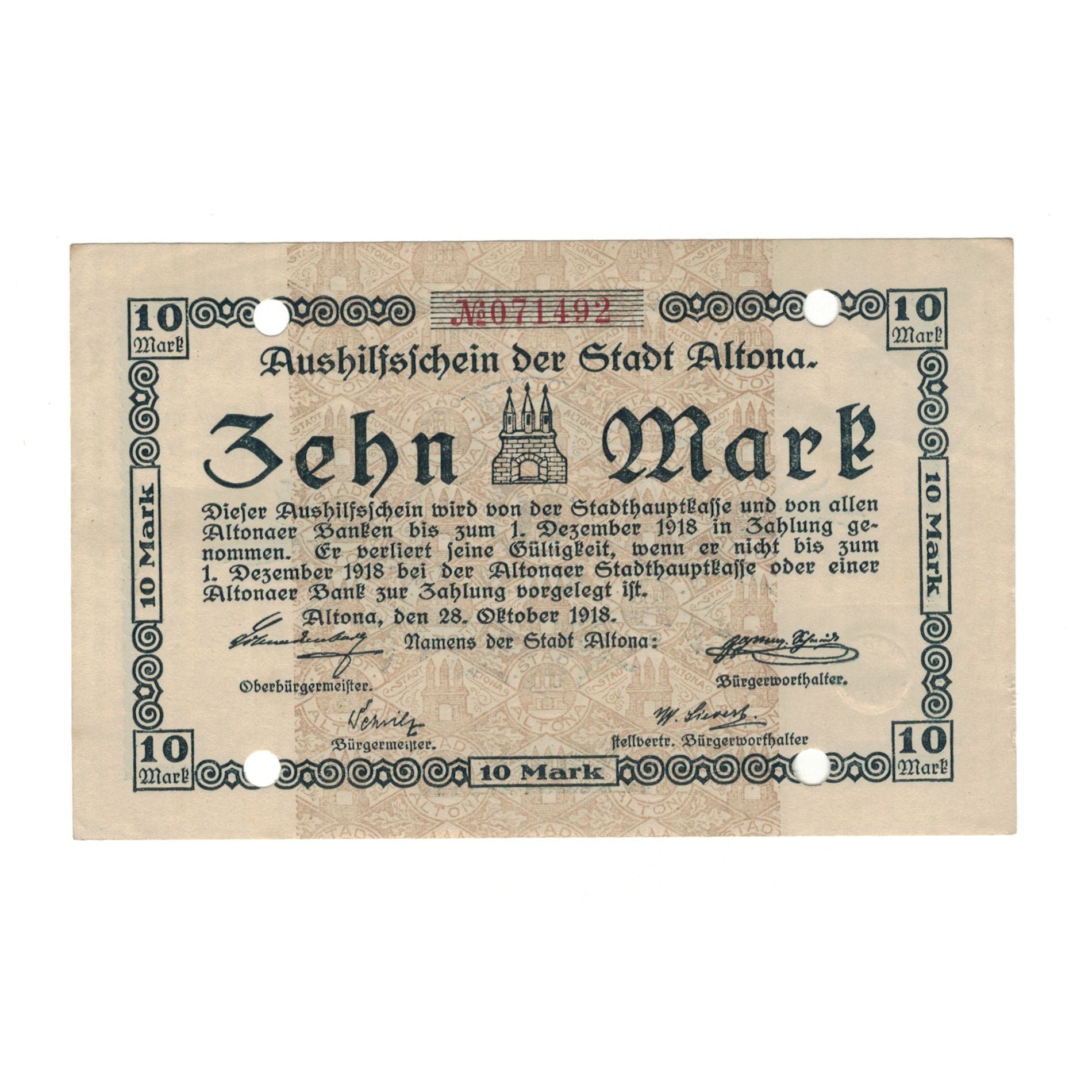 Banknote, Germany, Augustenburg Stadt, 10 Mark, valeur faciale, 1918